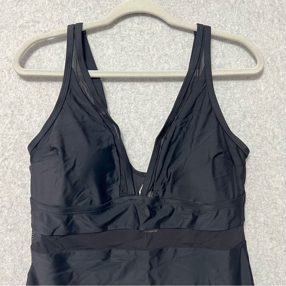 Cupshe Mesh Detail One Piece Swimsuit NWT Size 1X Black Plunge Cheeky - Picture 5 of 10